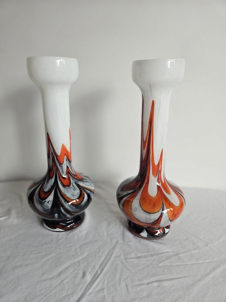Paar grote Murano vazen – Space Age vlammenpatroon, Antiek en Kunst, Ophalen of Verzenden