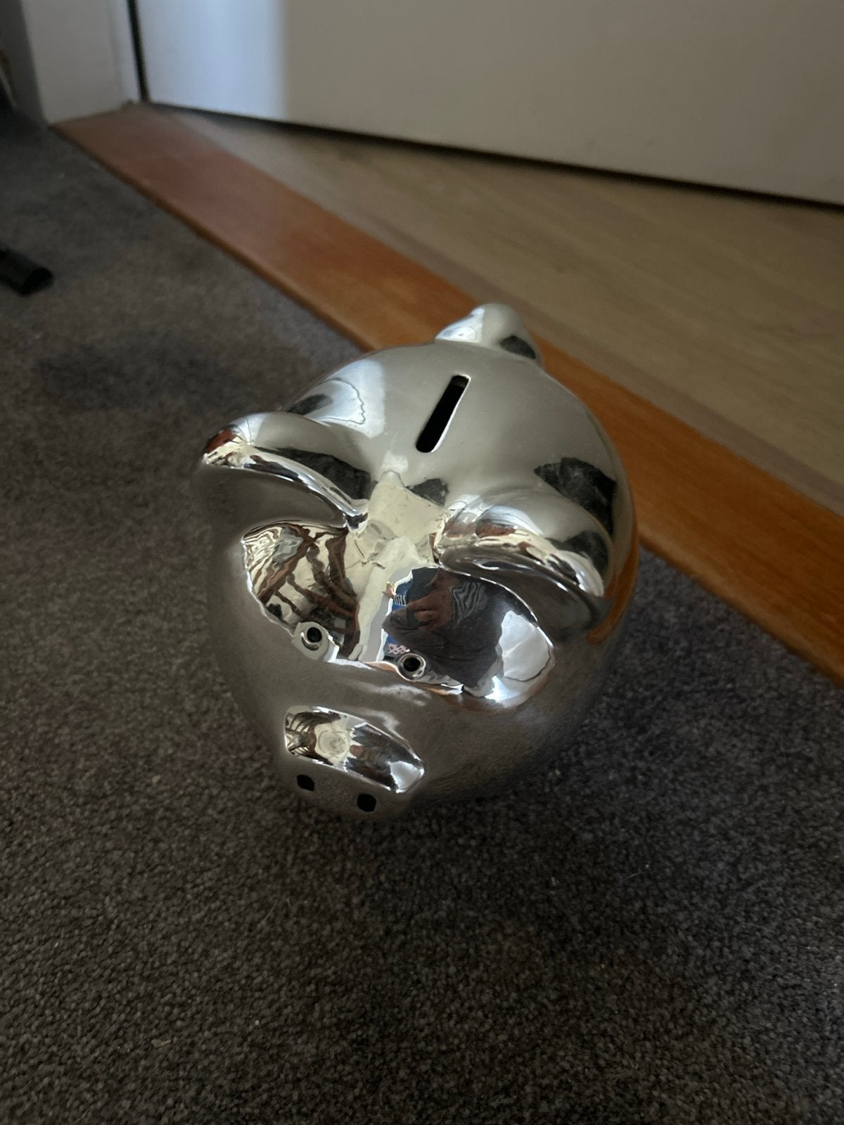 Glanzend zilveren spaarvarken, Ophalen of Verzenden, Gebruikt, Overige materialen, Dier