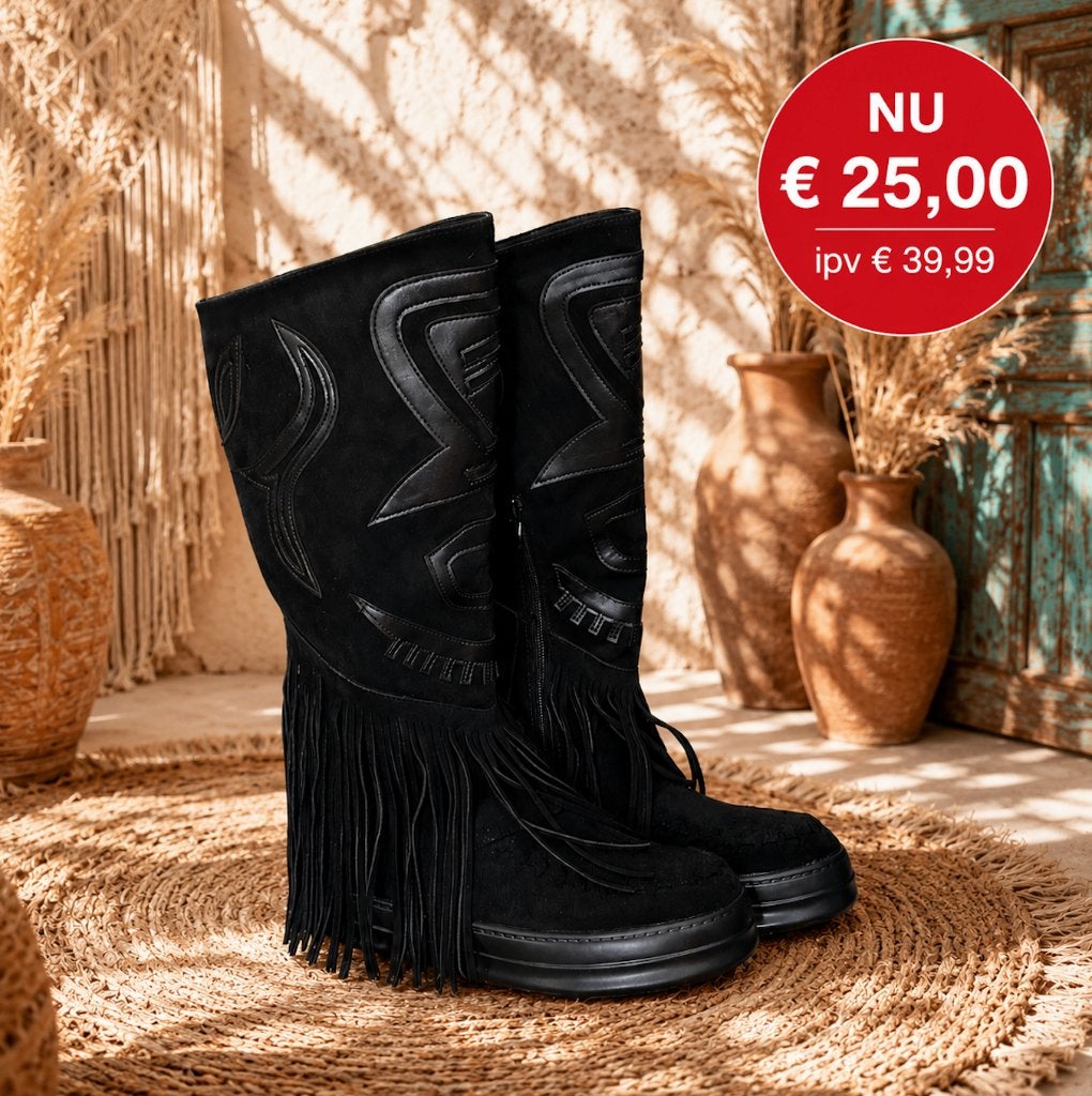 Suedine Boho Fringie Boots Maat 38, Hoge laarzen, Zwart, Nieuw, Ophalen of Verzenden