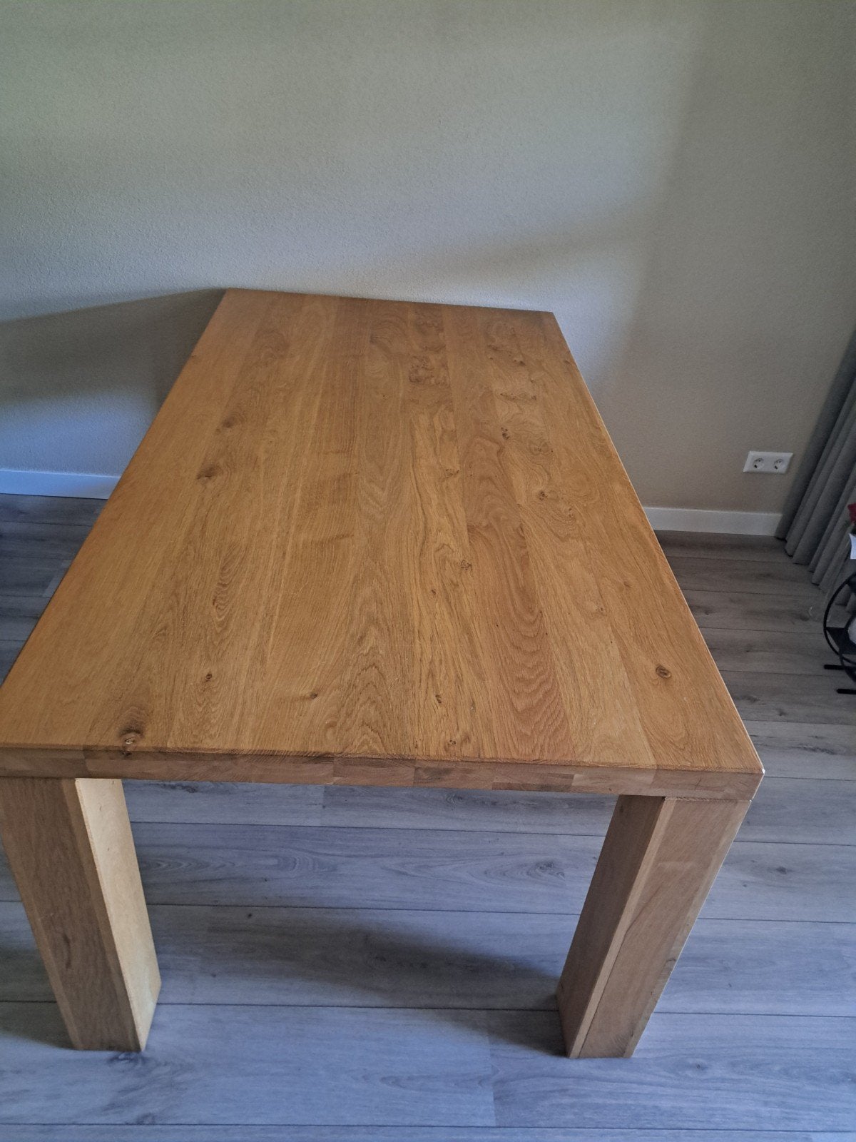 Eikenhouten eettafel met 6 zwarte leren stoel, Ophalen, Gebruikt, 200 cm of meer, 50 tot 100 cm