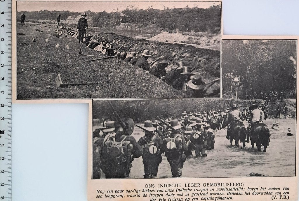 Leger Indië 1915; mobilisatie: loopgraaf en mars door rivier, Verzamelen, Verzenden, Voor 1940, Gebruikt, Overige onderwerpen