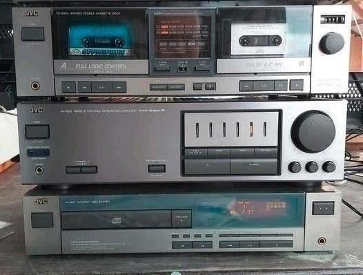 JVC retro stereoset,amplifier,dubbel cassettedeck,cd speler, Ophalen, Gebruikt, JVC, 60 tot 120 watt