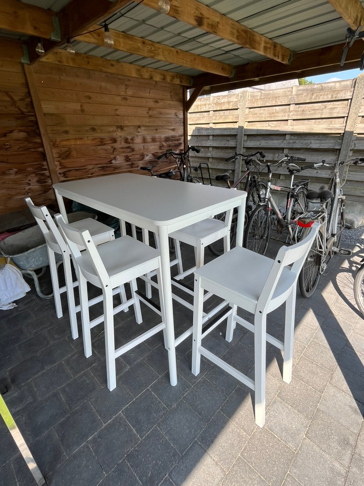 Bartafel met 5 barkrukken, Ophalen, Gebruikt