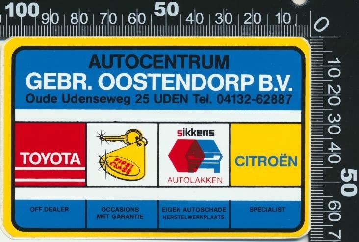 Sticker: Autocentrum Oostendorp - Toyota - Citroen - Uden, Ophalen of Verzenden, Zo goed als nieuw, Auto of Motor