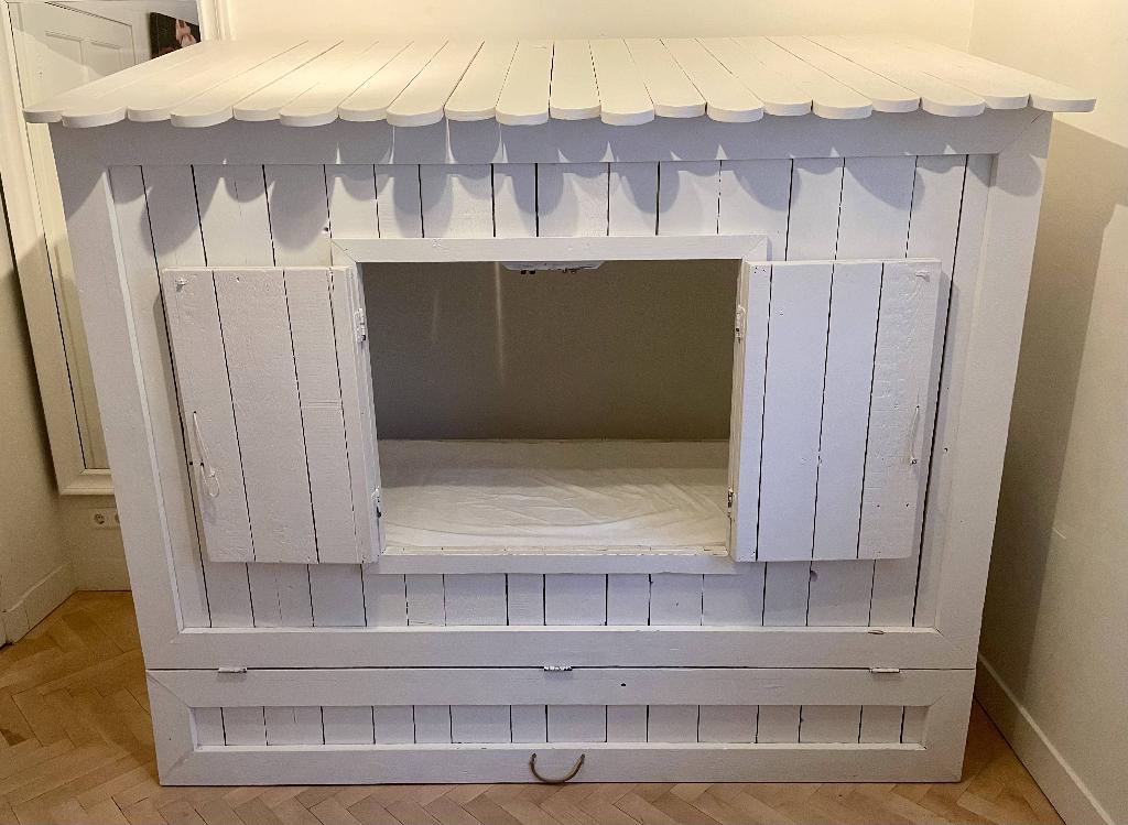 Leuk huisbed bedstee bed van steigerhout, Kinderen en Baby's, Kinderkamer | Bedden, Ophalen, 85 tot 100 cm, Gebruikt, Lattenbodem
