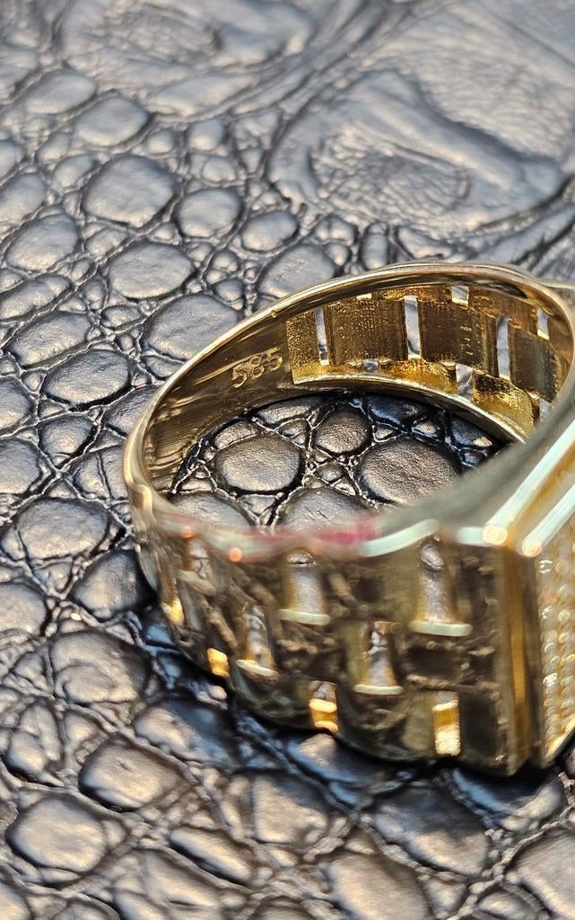 Prachtige zegelring 14karaat goud met zirkonia steen, Sieraden, Tassen en Uiterlijk, Ringen, Heer, Nieuw, Ophalen of Verzenden