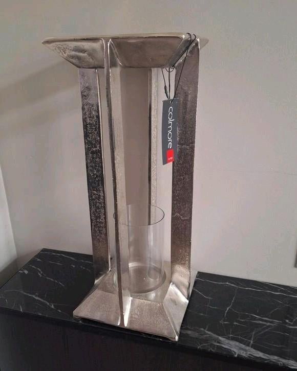 Raw nikkel ruw alu zilver windlicht Colmore 51 cm!, Overige kleuren, 50 tot 75 cm, Ophalen of Verzenden, X