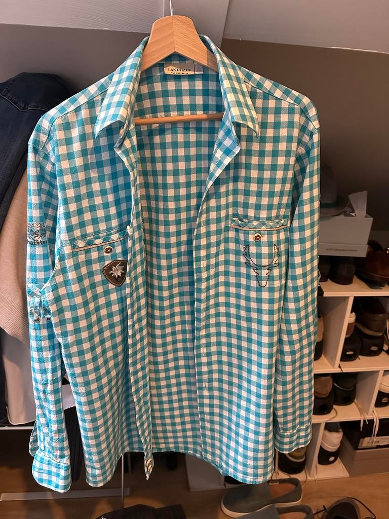 Ooverhemd voor lederhose - Tiroler stijl, Ophalen of Verzenden, Gedragen, Blauw, Halswijdte 38 (S) of kleiner