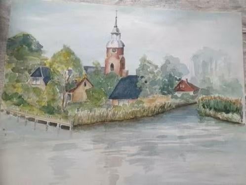 Aquarel Kerk Blokzijl Overijssel 1997 gesigneerd R., Ophalen
