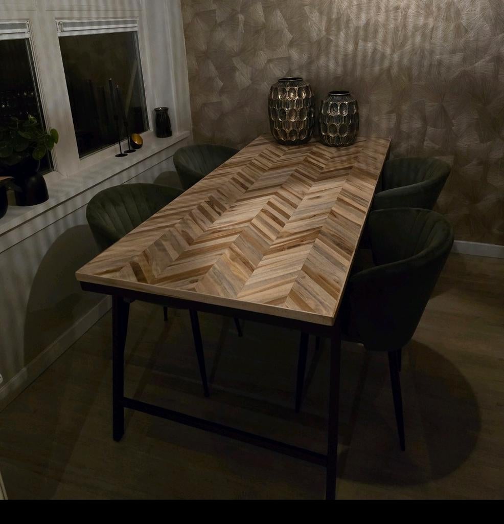 Prachtige eettafel, visgraat blad, Ophalen of Verzenden