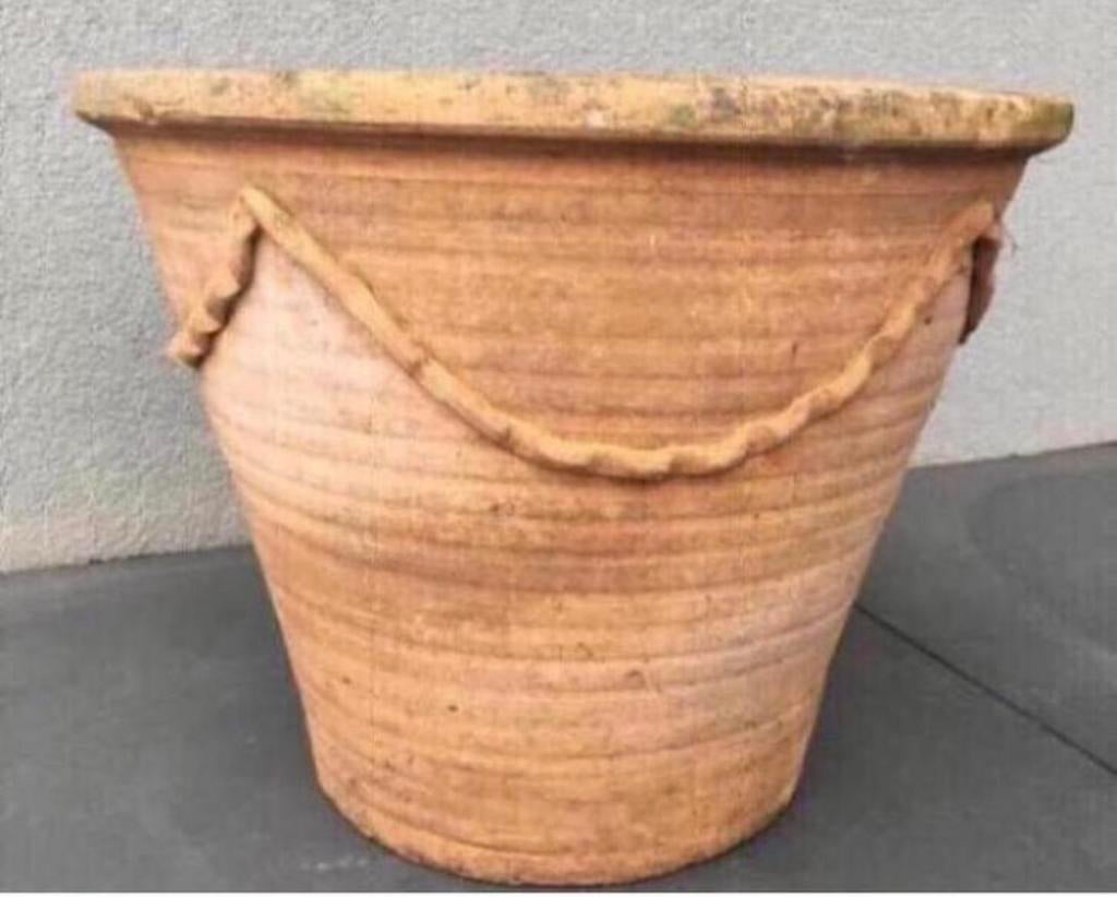 Grote oude Italiaanse terracotta bloempot Genua 45,5cm, Gebruikt, 40 cm of meer, Rond, Ophalen of Verzenden