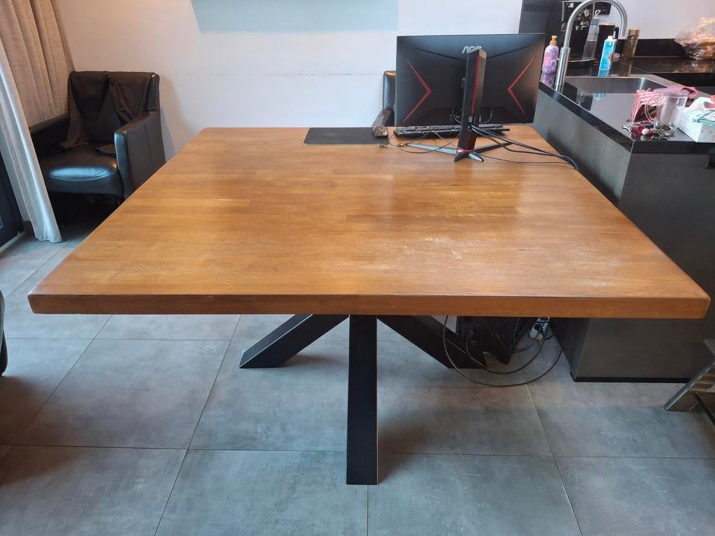 Vierkante Eiken Tafel, Huis en Inrichting, Ophalen, Gebruikt, Vierkant, Industrieel