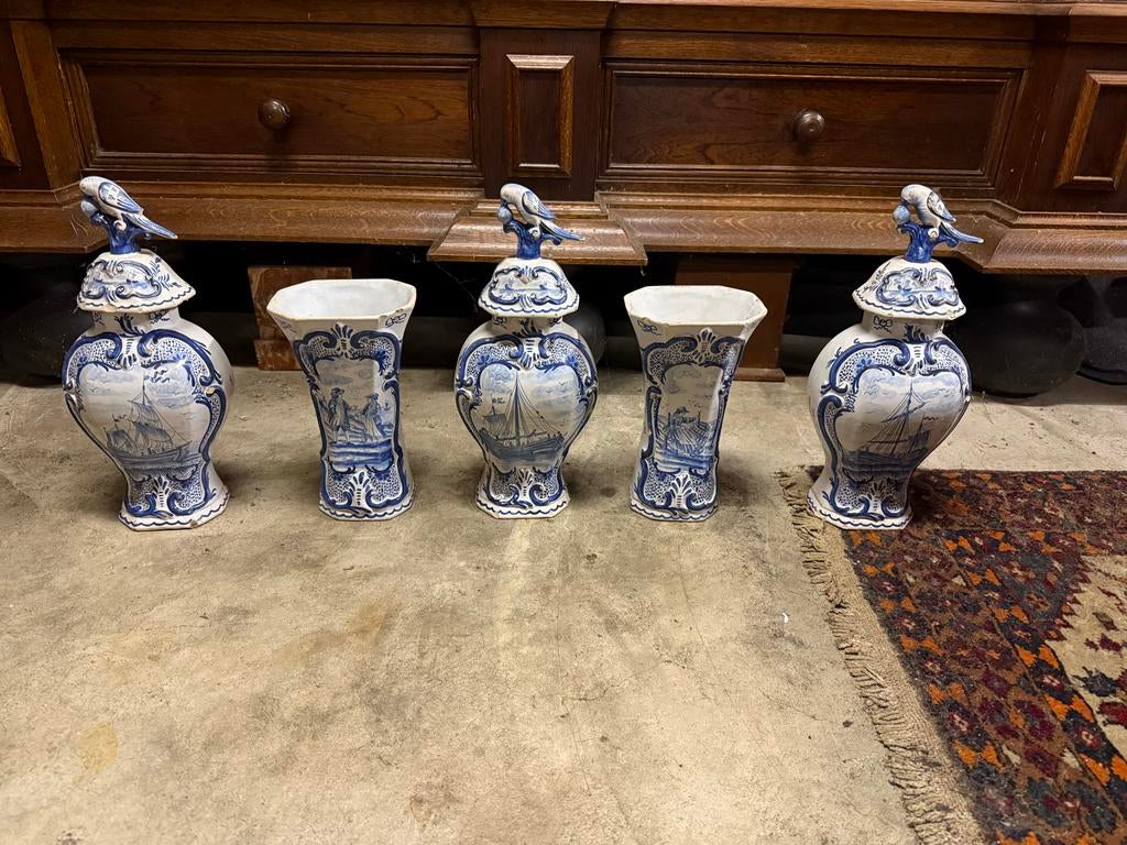 Antiek Delfts Blauw Kaststel 5-delig, Ophalen of Verzenden