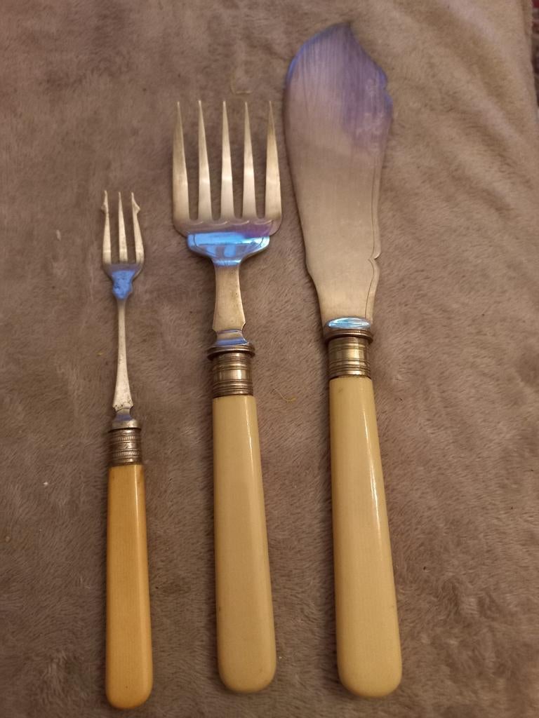 Antiek Sheffield Vis serveer set & zuurvorkje, Ophalen of Verzenden