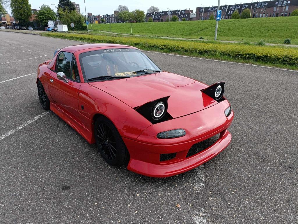 Mazda MX-5 1.6 Miata U9 1993 Rood, nieuw APK, Auto's, Mazda, Achterwielaandrijving, Zwart, 4 cilinders, Cabriolet