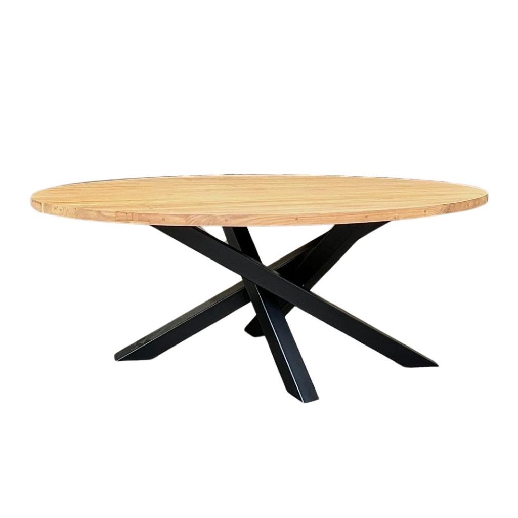 Ovale teaktafel met metalen poot super !voordelig geprijsd!, Verzenden, Vijf personen of meer, Modern, Ovaal