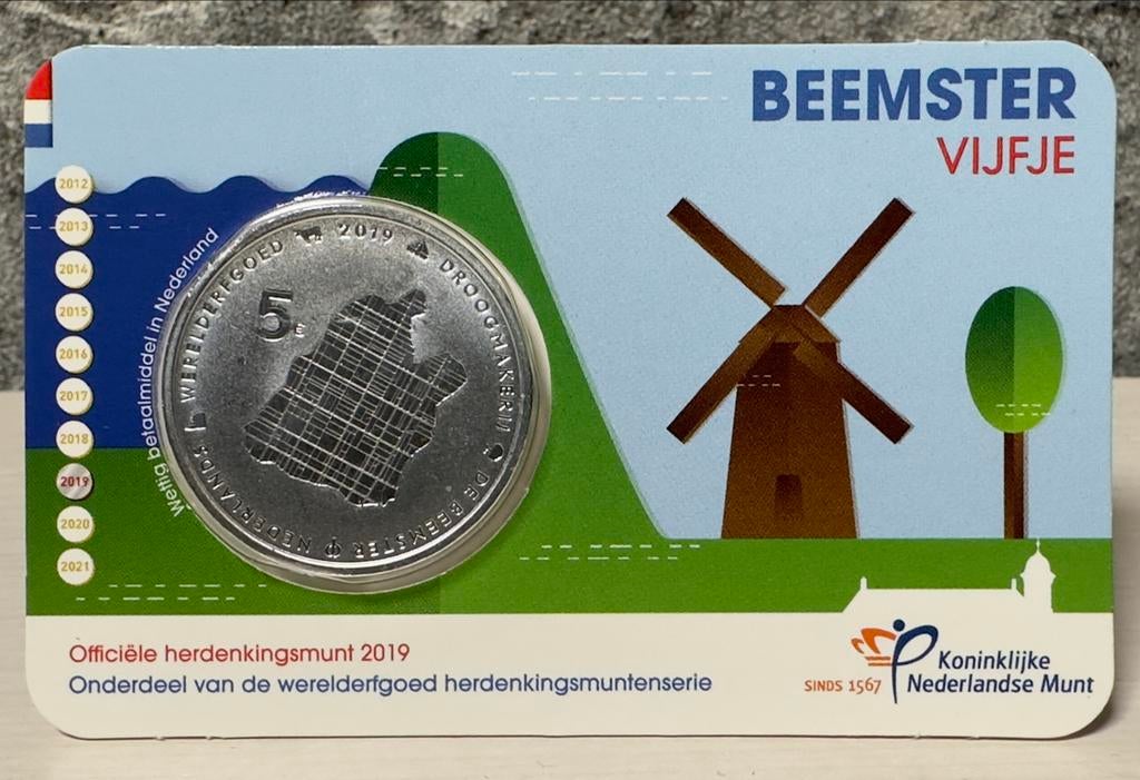 Beemster Vijfje UNC Coincard, Ophalen of Verzenden, Koningin Beatrix, Euro's, Losse munt