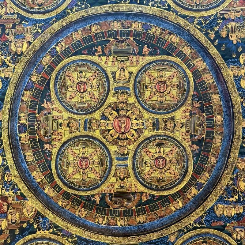 Grote handgeschilderde boeddhistische mandala thangka, Huis en Inrichting, Ophalen of Verzenden, Gebruikt