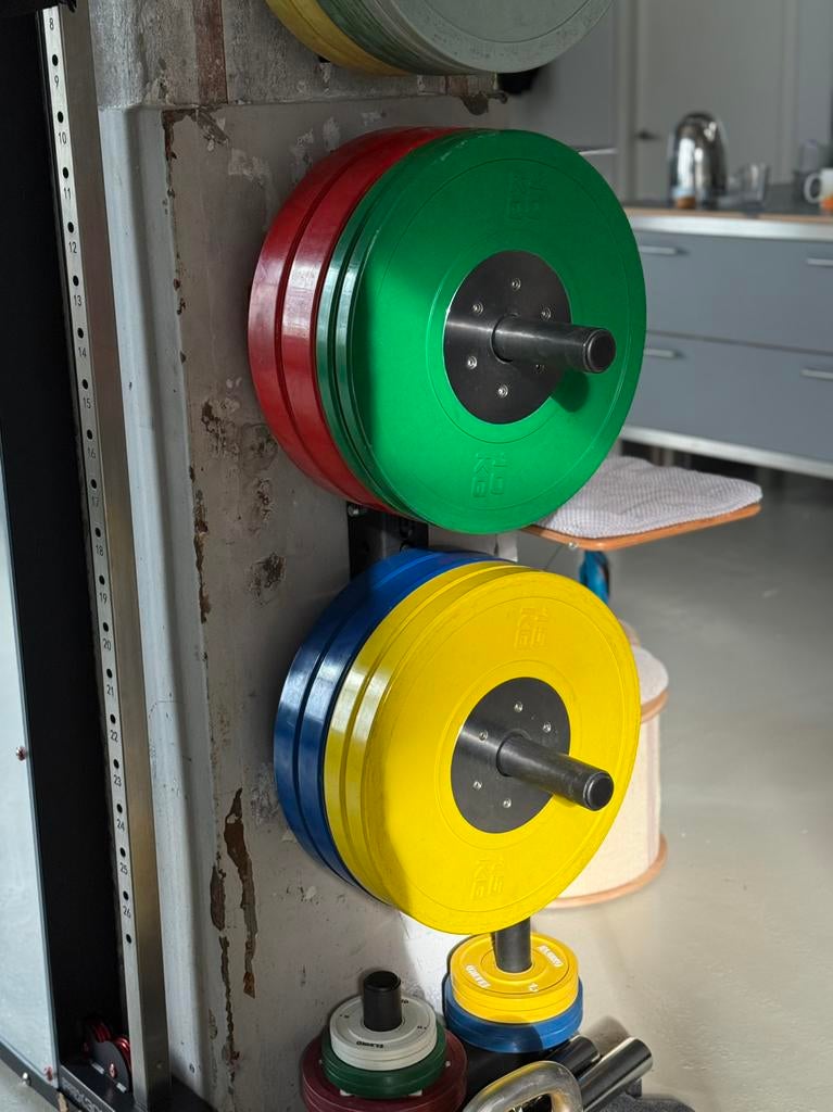 Competition bumper plates - 140 kg, Ophalen, Zo goed als nieuw