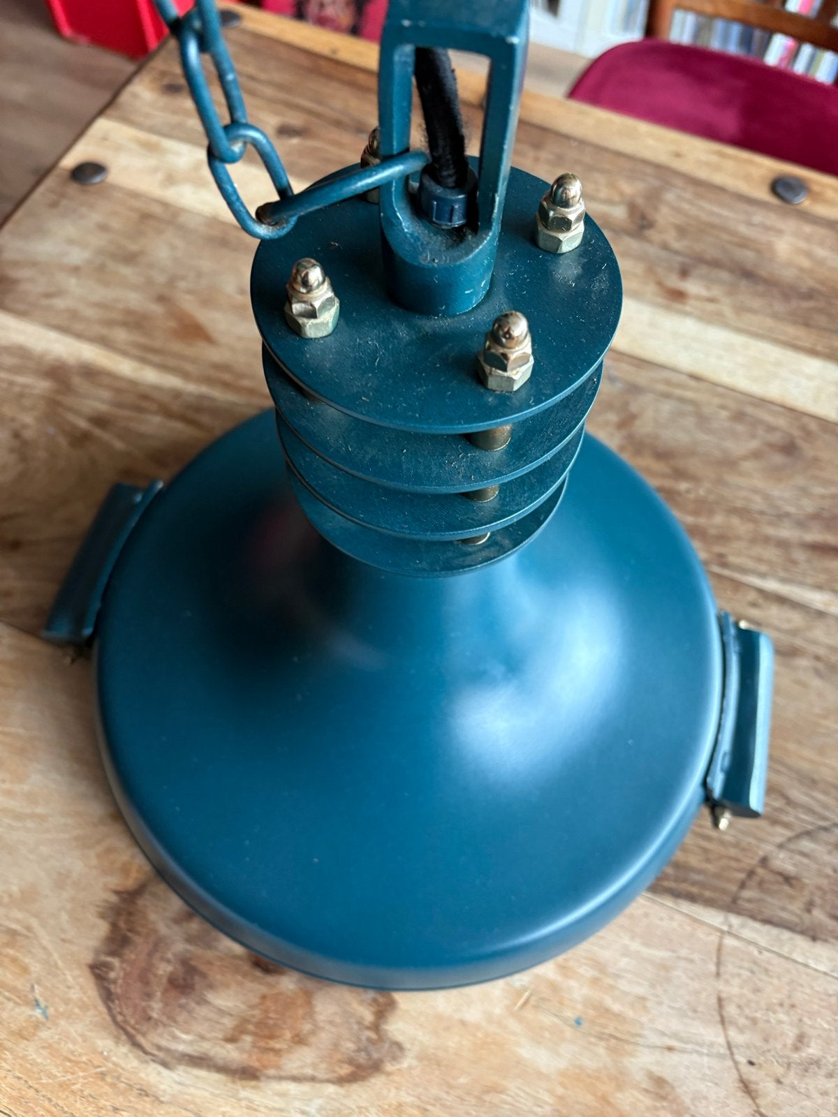 Dutchbone Industriële Hanglamp - Teal Petrol Blauw Metaal, Ophalen of Verzenden, Gebruikt, Metaal, E27 (groot)