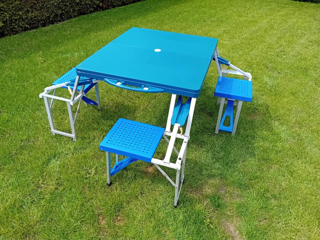 Opvouwbare Campingtafel met 4 Krukjes - Blauw, Ophalen, Campingtafel