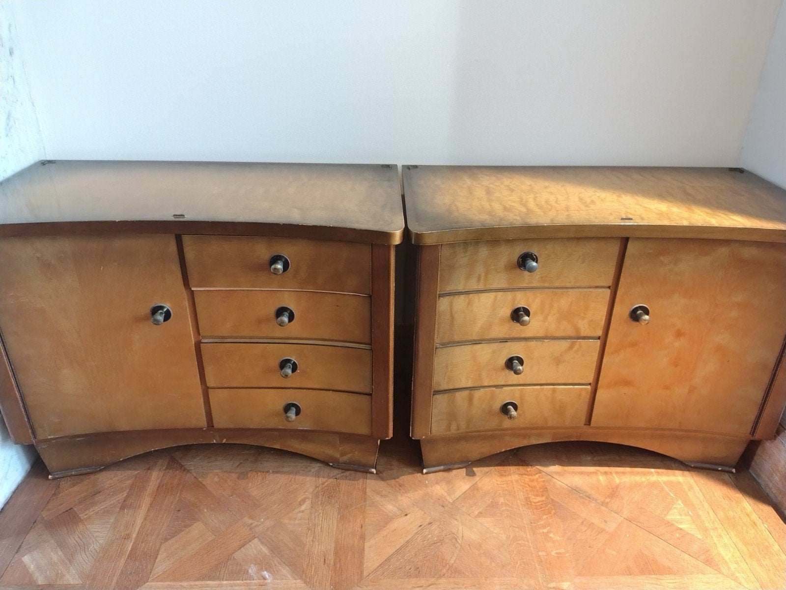 2 art deco notenhouten ladenkasten, Huis en Inrichting, Kasten | Dressoirs, Ophalen, Gebruikt, 25 tot 50 cm, 50 tot 100 cm