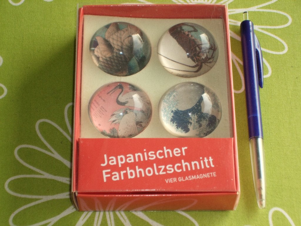 Set glazen koelkastmagneten van Japanse houtsnijwerken, Verzamelen, Overige Verzamelen, Ophalen of Verzenden, Zo goed als nieuw