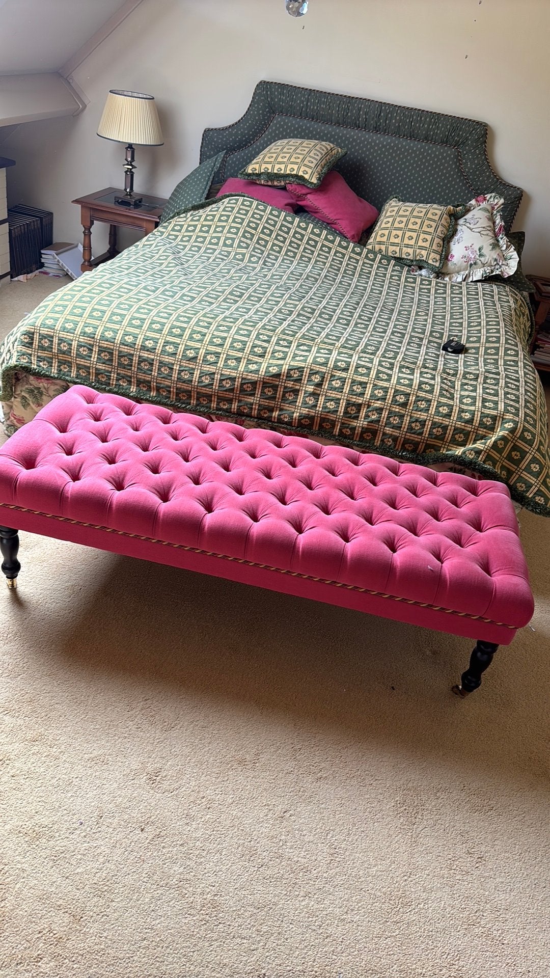 Roze gecapitonneerd bankje / hocker (140x55x45 cm), Ophalen of Verzenden, Zo goed als nieuw, Rechthoekig, Stof