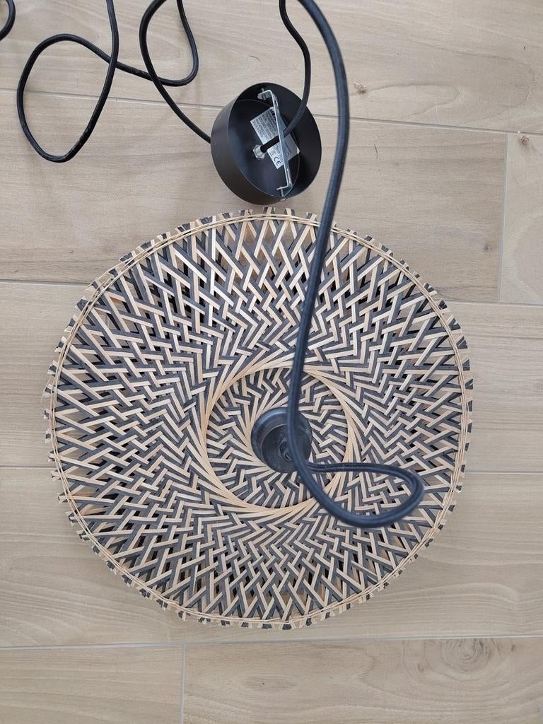 Rieten hanglamp rond - 45 cm diameter met lang snoer, Overige materialen, Gebruikt, Boho, Scandinavisch, Natuurlijk, Ophalen of Verzenden