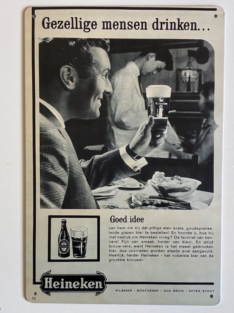 oude reclame heineken jaren 50 Metalen wandbord 20 x 30 cm, Verzamelen, Ophalen of Verzenden, Nieuw, Reclamebord, Plaat of Schild