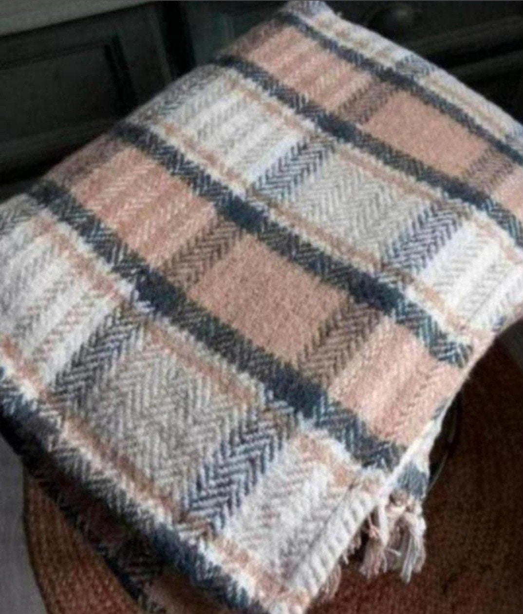 Geruite plaid deken creme tinten, Ophalen of Verzenden, Gebruikt