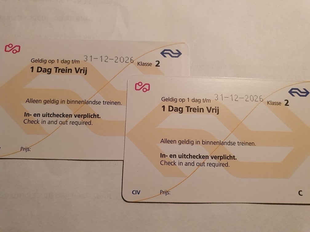 NS dagkaarten (2) geldig t/m 31 dec 2026, Twee personen, Trein, Nederland, Algemeen kaartje