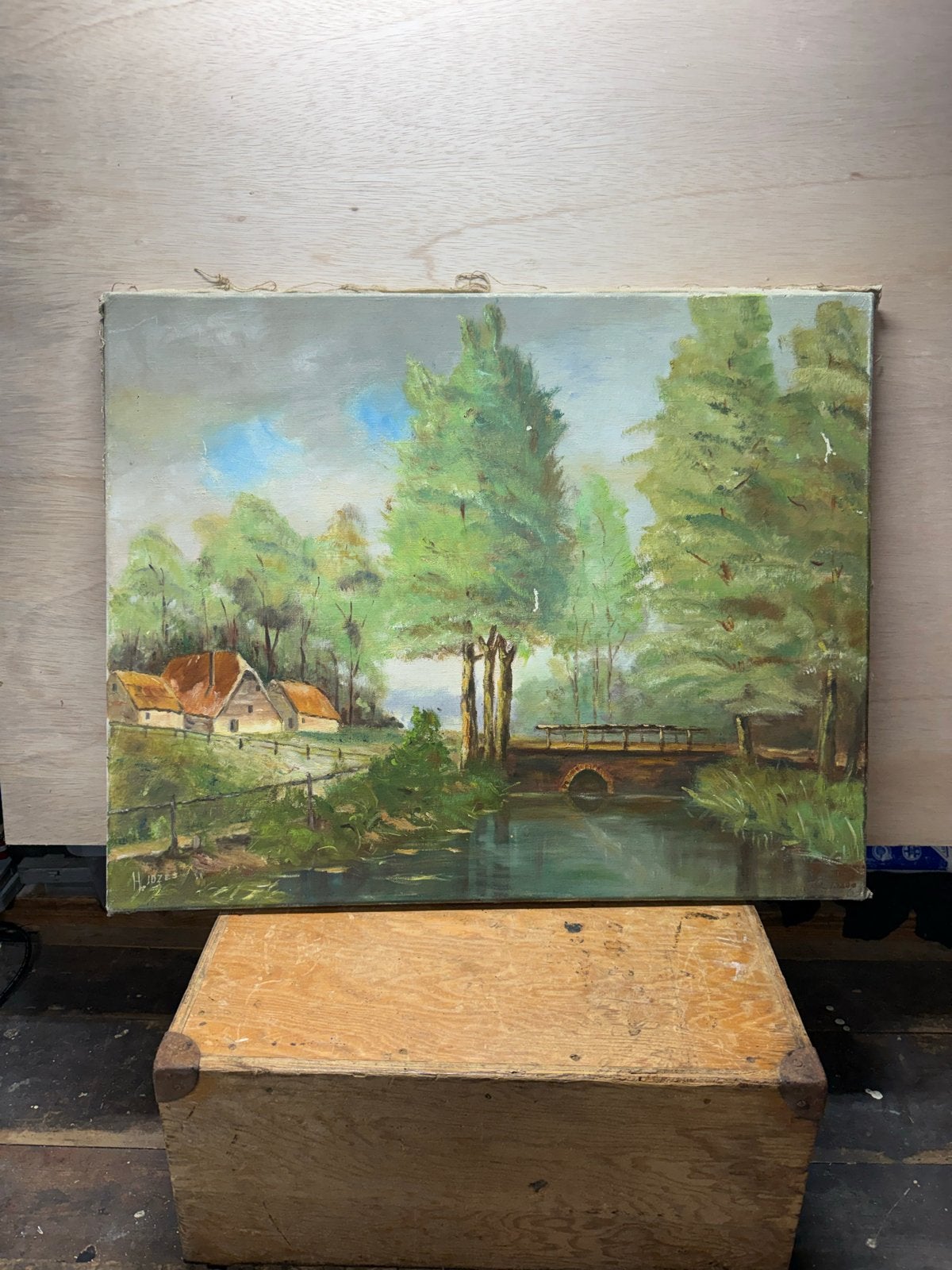 Landelijk Schilderij 70x56 cm - Gesigneerd H.Jozes, Ophalen, Doek, Gesigneerd, Landschap