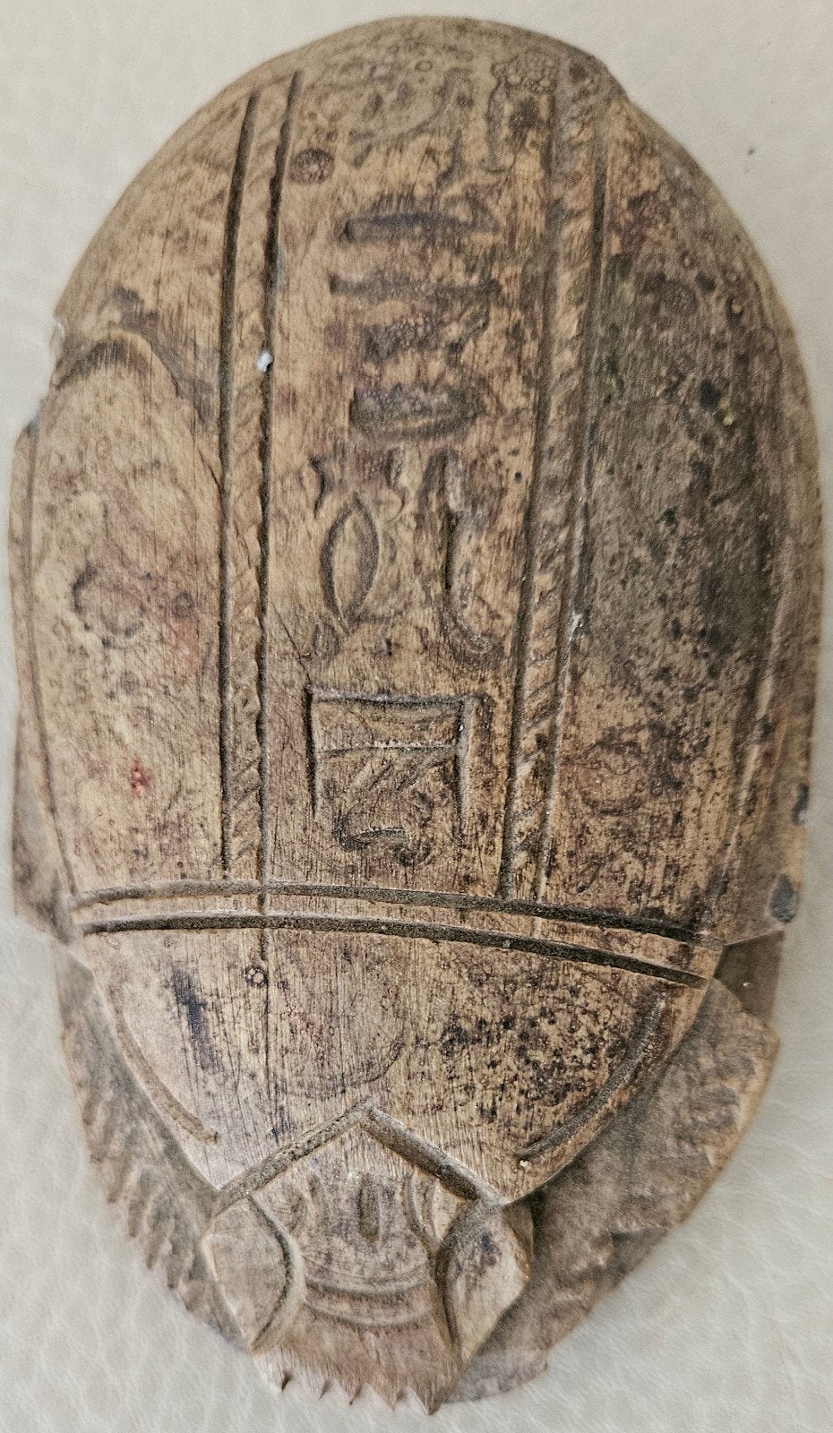 Antieke Egyptische Scarabee Amulet - Houtsnijwerk, Ophalen of Verzenden