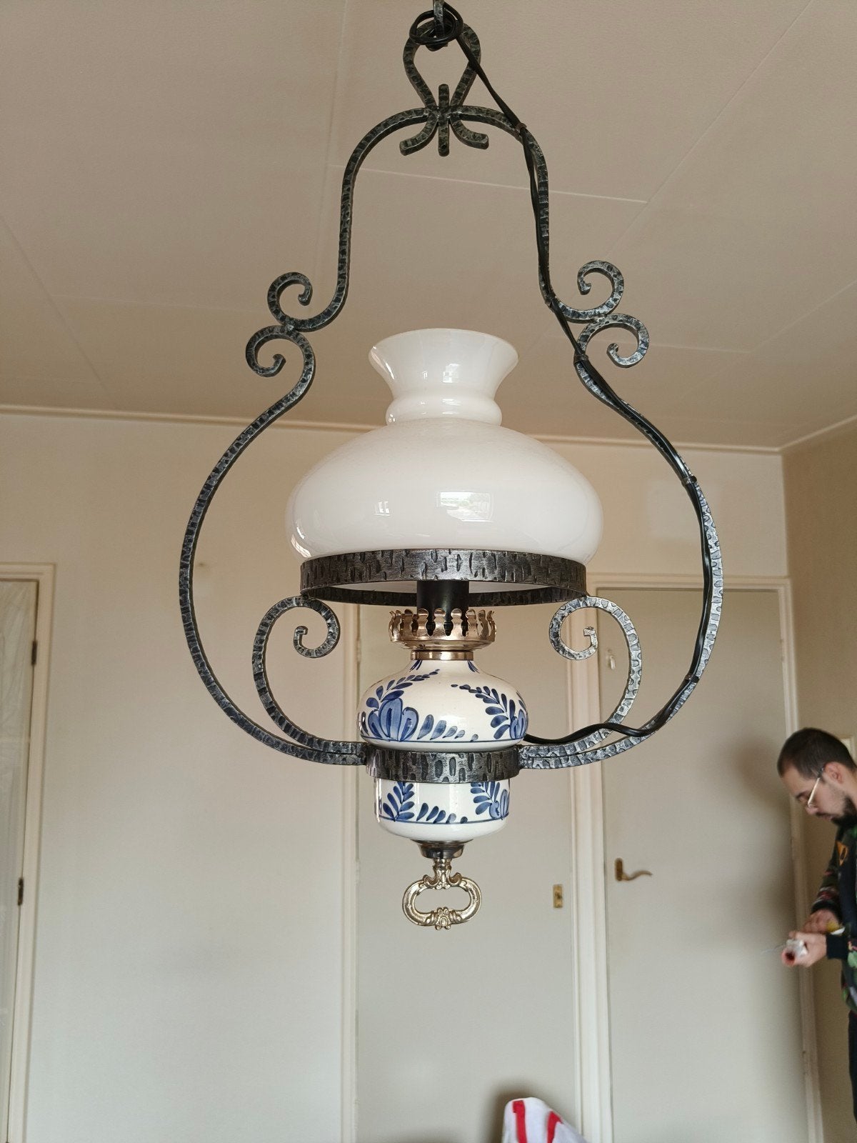 mooie delfs blauwe lamp, Ophalen, Zo goed als nieuw, Glas, Retro