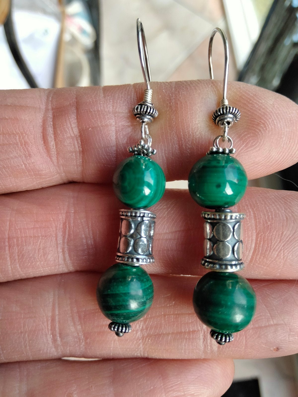 Malachiet balikralen oorbellen, Hangers, Verzenden, Nieuw, Groen