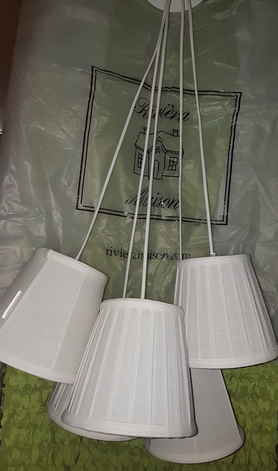 Nieuwstaat Riviera maison hanglamp plafondlamp met 5 kappen, Rond, Zo goed als nieuw, Textiel, Ophalen