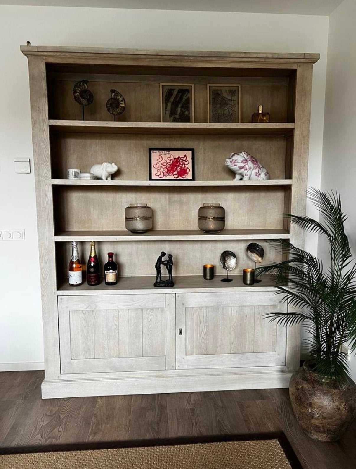 Houten boekenkast 180 breed x 220 hoog, Ophalen, Met deur(en), 200 cm of meer, 150 tot 200 cm