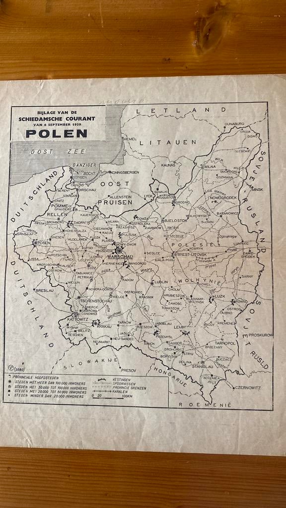 Kaart van Polen Tweede Wereldoorlog 1939, Ophalen of Verzenden, Nederland, Foto of Poster