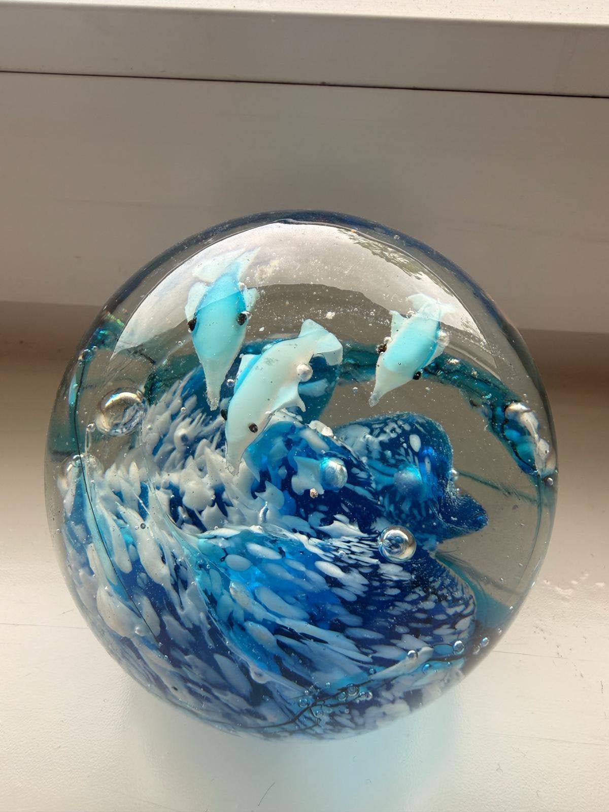 Glazen bol met dolfijnen, Ophalen, Zo goed als nieuw, Blauw, Glas