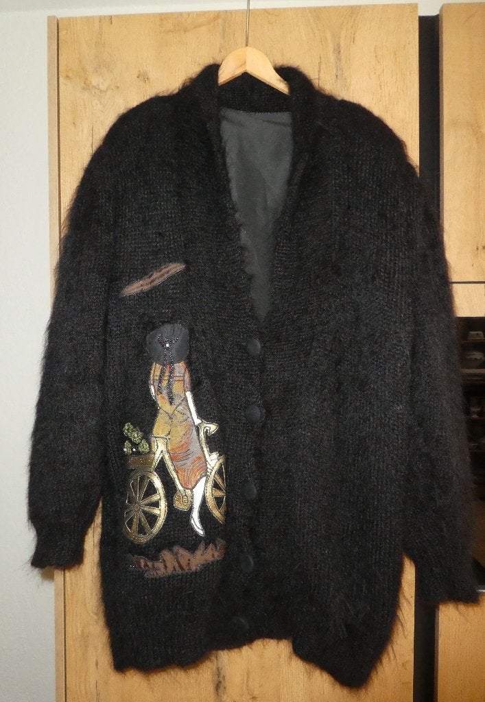 VINTAGE 80's Maly's vest 1 maat zwart mohair meisje op fiets, Maly's vintage, Verzenden, Zwart, Maat 42/44 (L)