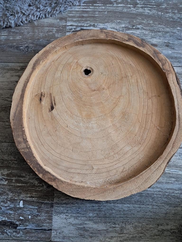 Houten schaal van boomstam, Schaal, Rond, Ophalen of Verzenden, Zo goed als nieuw