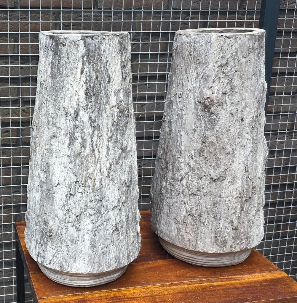 Set decoratieve gietstenen betonnen boomstam potten, Tuin en Terras, Ophalen of Verzenden, Rond, Tuin