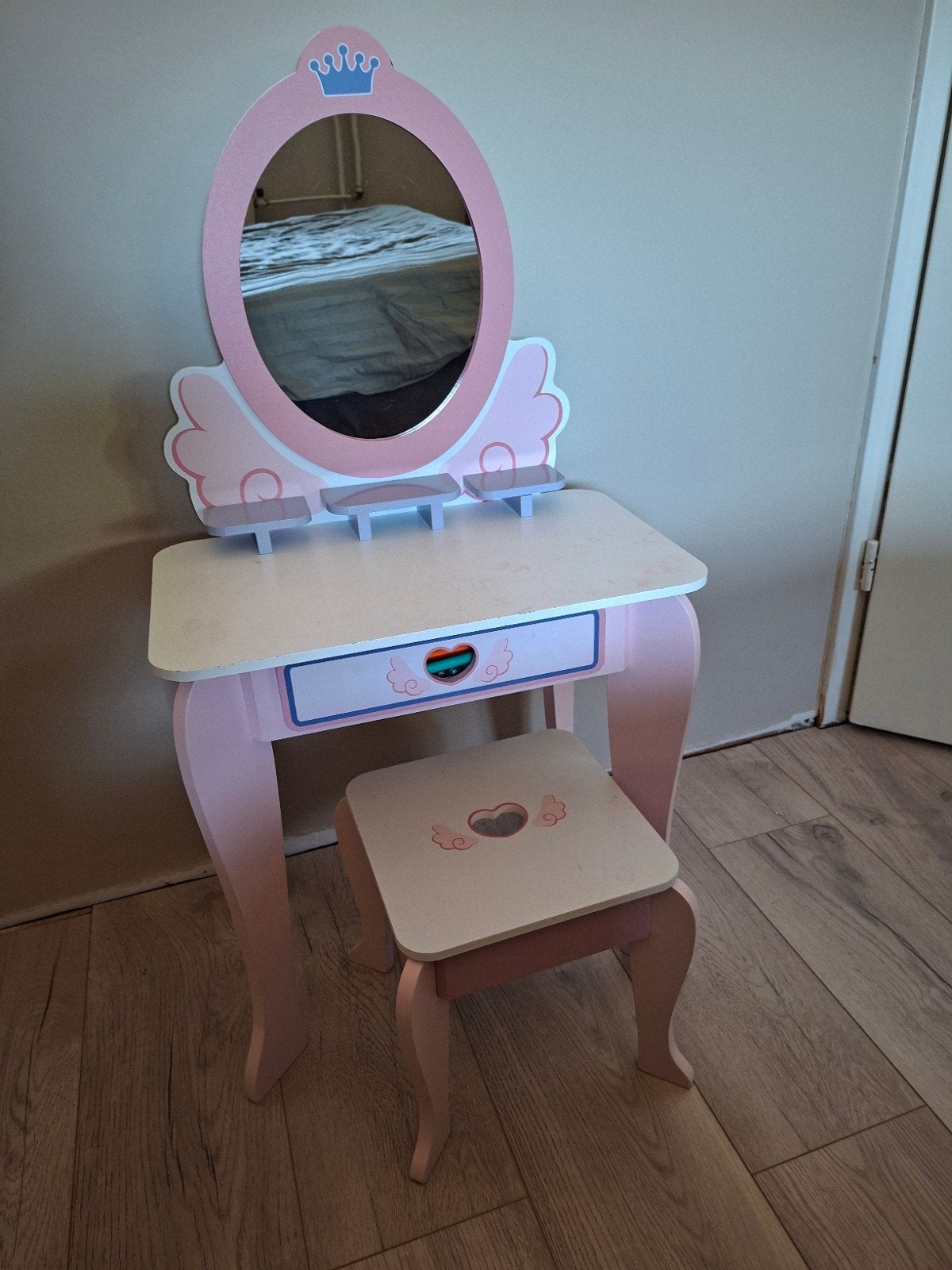 Meisjes houten kaptafel met krukje - Roze prinsessenstijl, Ophalen, Gebruikt, Overige typen