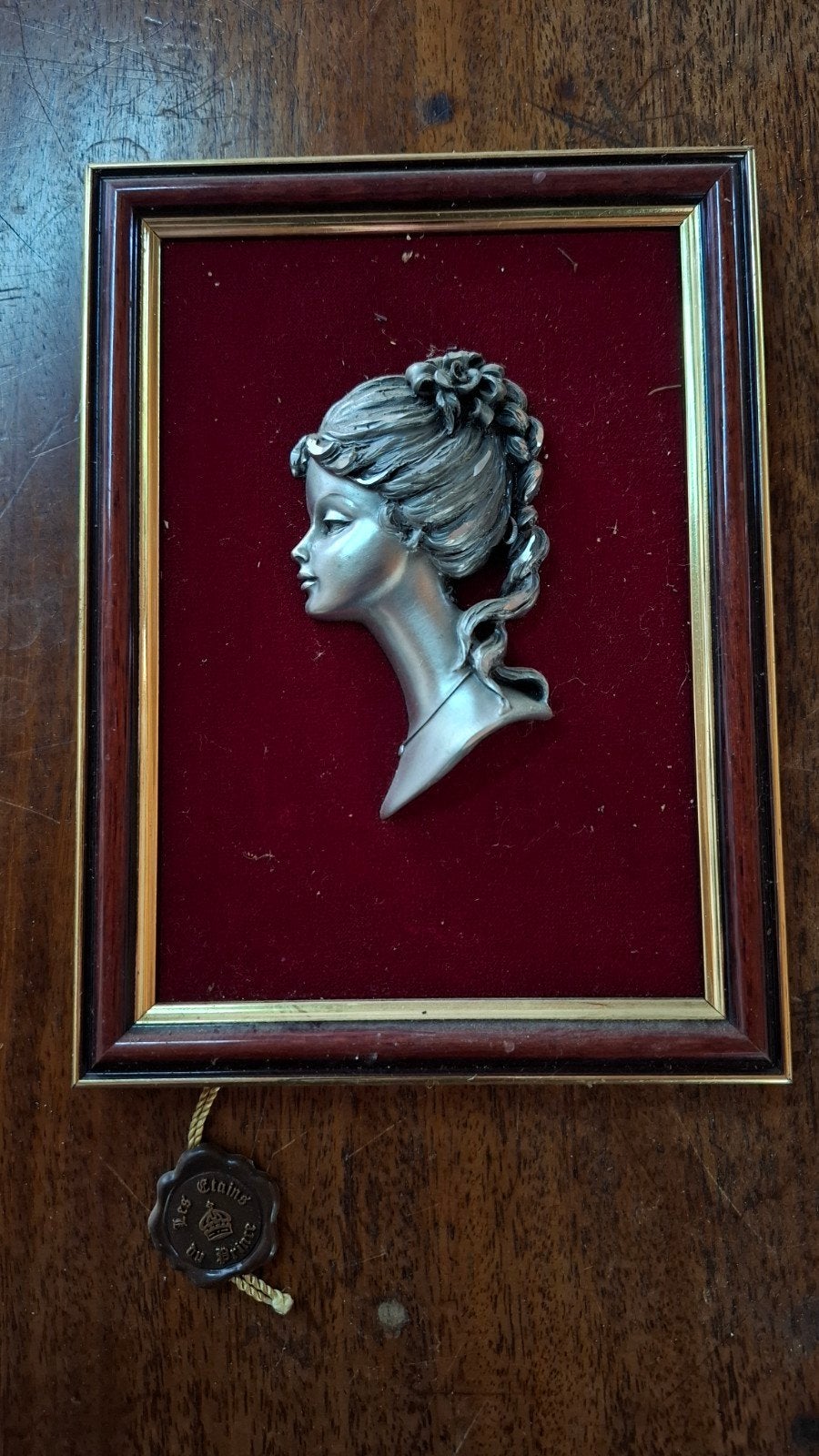 Vintage Tinnen Reliëf Dame in Lijst - Handgemaakt, Ophalen of Verzenden