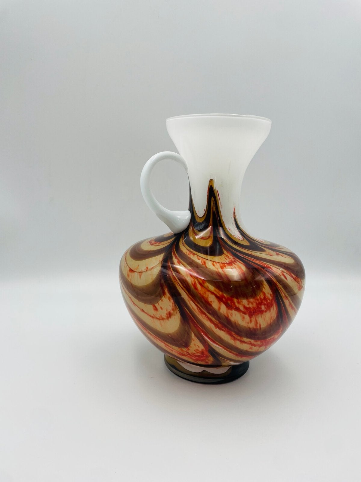 Vintage Murano Glas Karaf met Handvat - Bruin/Rood Swirl, Ophalen of Verzenden