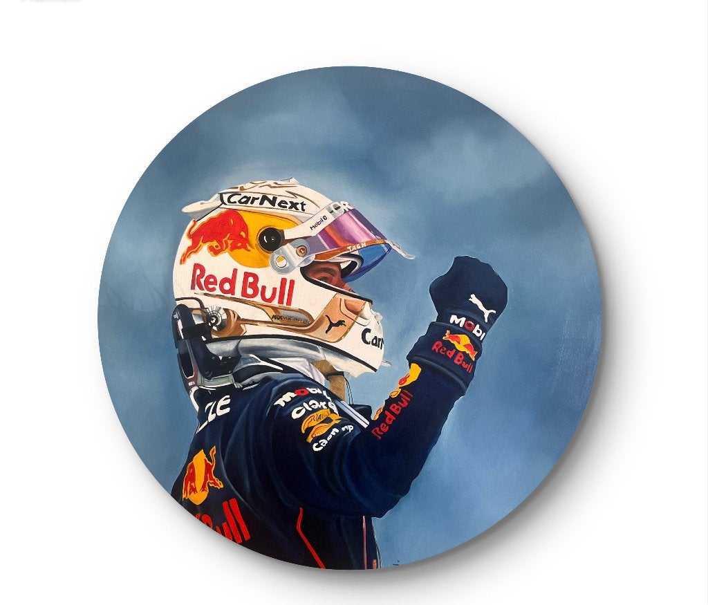 olieverfschilderij op rond paneel - Max Verstappen, 50 – 75, Oorspronkelijke maker, Nieuw, Ophalen of Verzenden