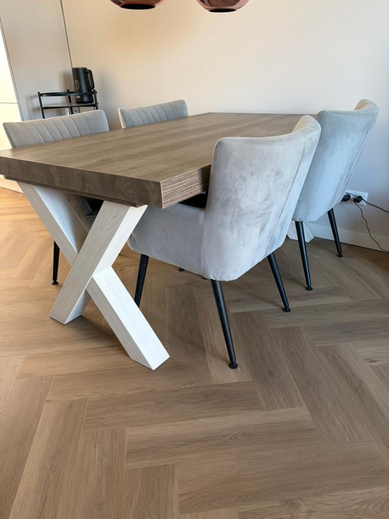 Goossens eetkamerstoelen grijs vier stuks, Huis en Inrichting, Stoelen, Ophalen, Zo goed als nieuw, Grijs, Vier
