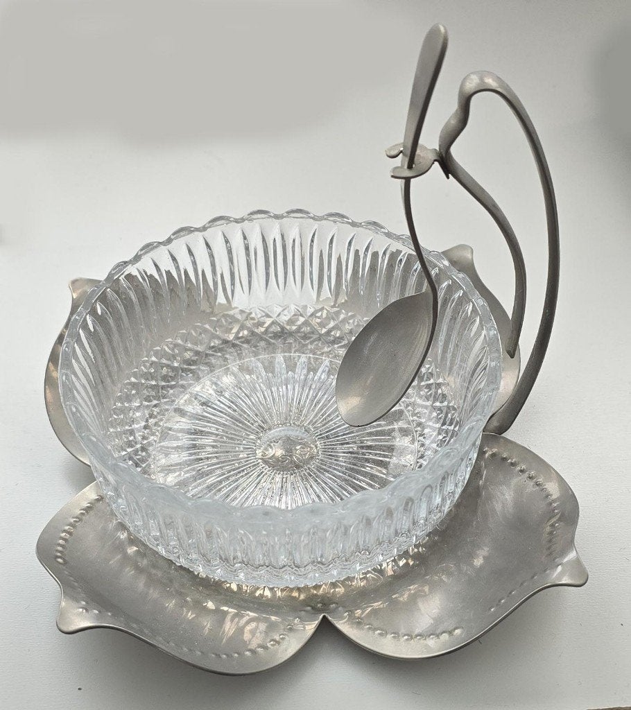 Vintage suikerpot met houder en lepel, Antiek en Kunst, Ophalen of Verzenden