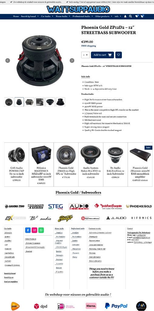 Phoenix Gold ZP12D2 – 12 inch STREETBASS SUBWOOFER 1500WRMS, Hifi-Focus, Aalsmeerderweg 173 1432 CL, Aalsmeer, Nieuw, Ophalen of Verzenden